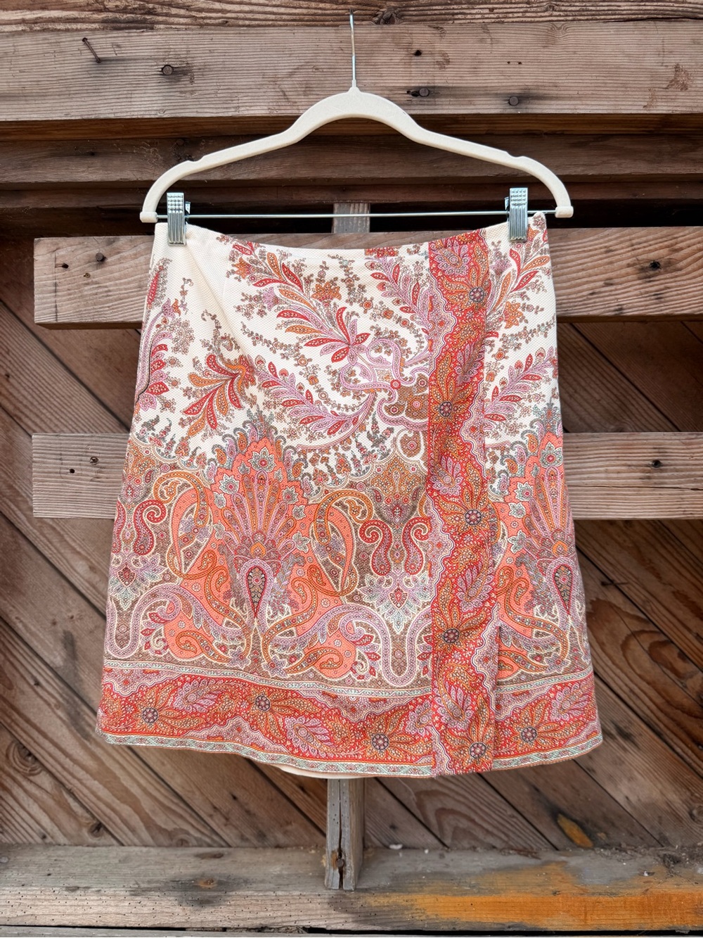 Worth Cream Mini Skirt with Orange & Pink Paisley Print